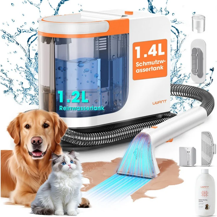 UWANT Teppichreinigungsgerät B300 PRO, 600W Waschsauger mit 18kPa Saugleistung, 2-in-1 Wassertank, inklusive Reinigungsmittel & Fugenbürste für Teppich, Sofa, Polster, Auto