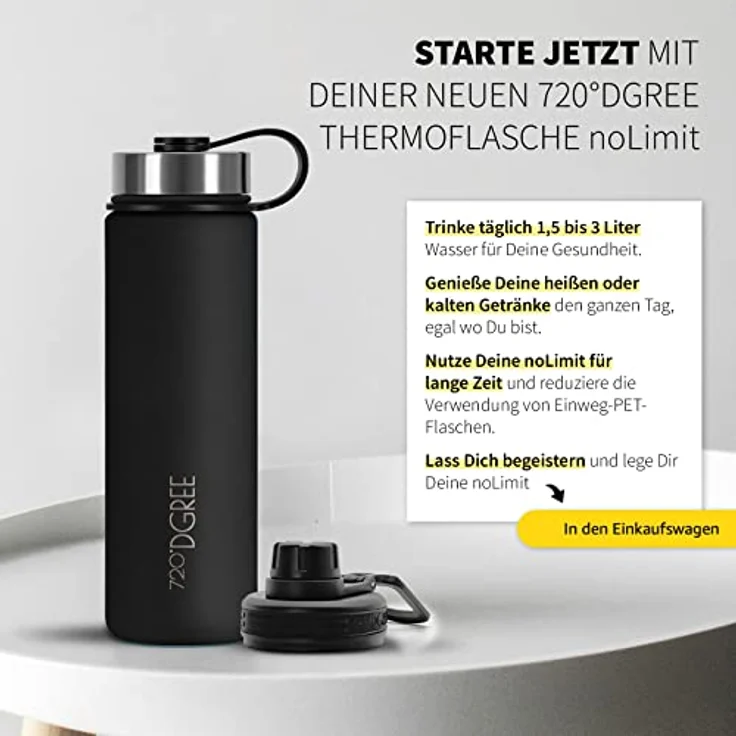 Trinkflasche Doppelwandig Edelstahl 710ml Isolierflasche m. Gratis Sportdeckel 720 DGREE noLimit onyx black – Bild 5