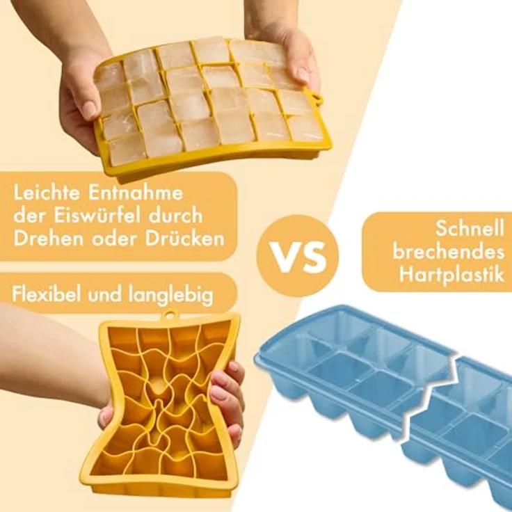 Blumtal Eiswürfelformen Silikon 2x24er, BPA-freier Ice Cube Maker mit Deckel, Eiswürfel 2,6 cm, 2 x Formen in Black Blue und Spicy Mustard – Bild 4