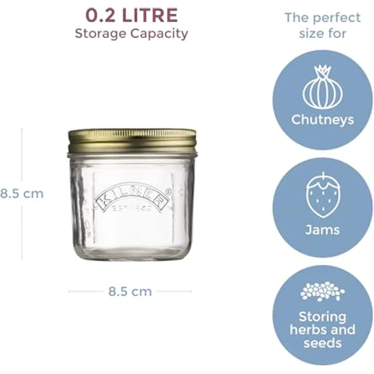 KILNER Einmachglas 200ml mit Twist-Off Deckel, 6er Set für luftdichtes Einkochen und Konservieren, transparent mit goldenem Schraubdeckel – Bild 5