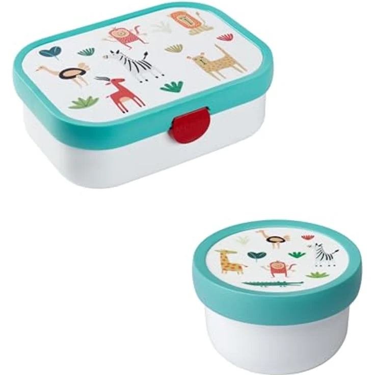 Mepal Kinder Obst- und Bento Box Campus meets Fruits, Spülmaschinenfest & BPA-frei, 300 & 750 ml, Mit Fächern, Gabel & Clip-Verschluss, Perfekt für Snacks & Mahlzeiten, Animal Friends – Bild 1