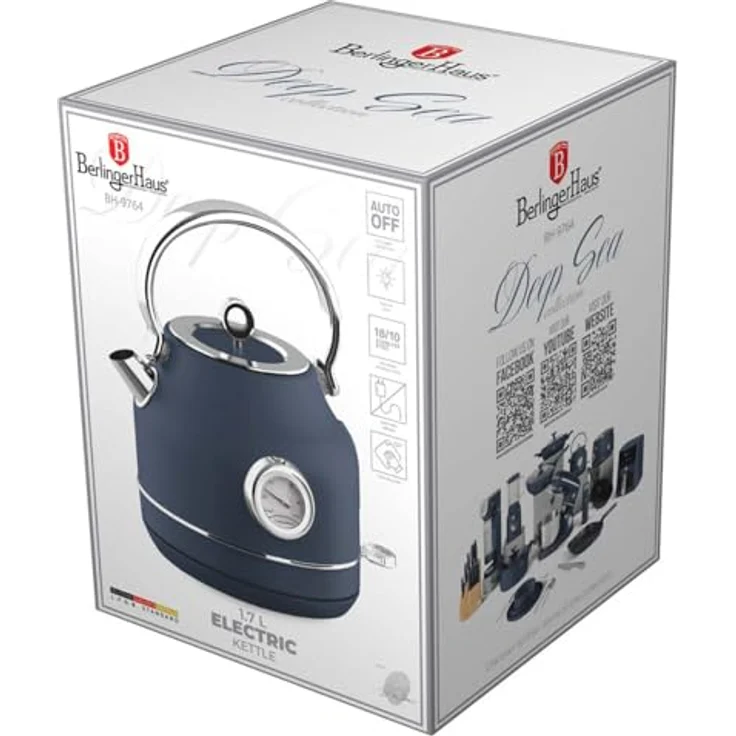 Berlinger Haus Wasserkocher 1,7 L Deep Sea Collection BH-9764, Edelstahl 18/10, mit Thermometer und Schutz vor Trockenlauf, mattblau, 2200 W, 360° Basis – Bild 5