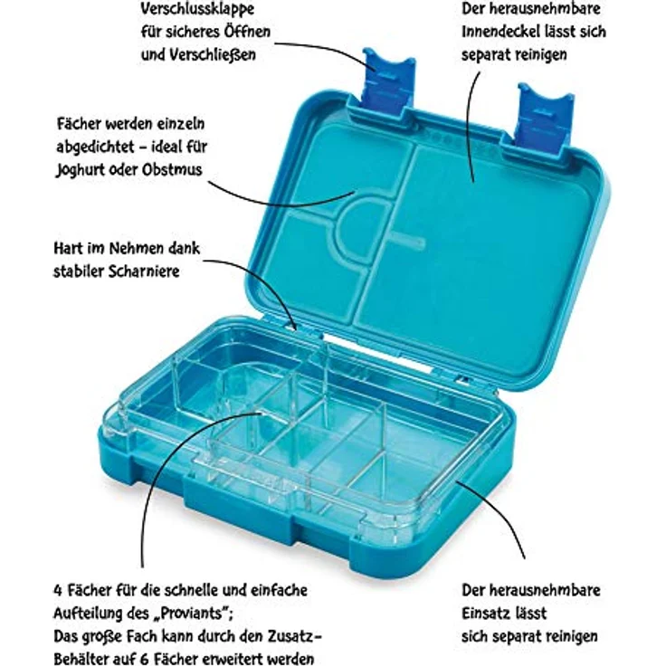 schmatzfatz junior Lunchbox 6 Fächer 21,3 x 15 x 4,5 cm (BxHxT) Petrol – Bild 3