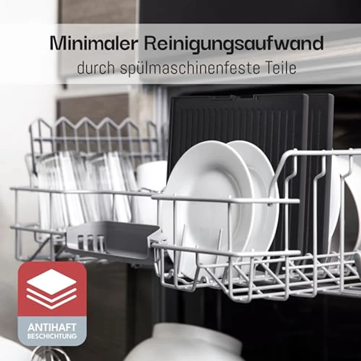 LEBENLANG Elektrogrill Tischgrill elektrisch - Inkl. Grillzange & Spritzschutz I 2400W Für Drinnen & Draußen I Elektrischer Plattengrill Indoor Grills Indoorgrill, Gusseisen-Optik – Bild 4