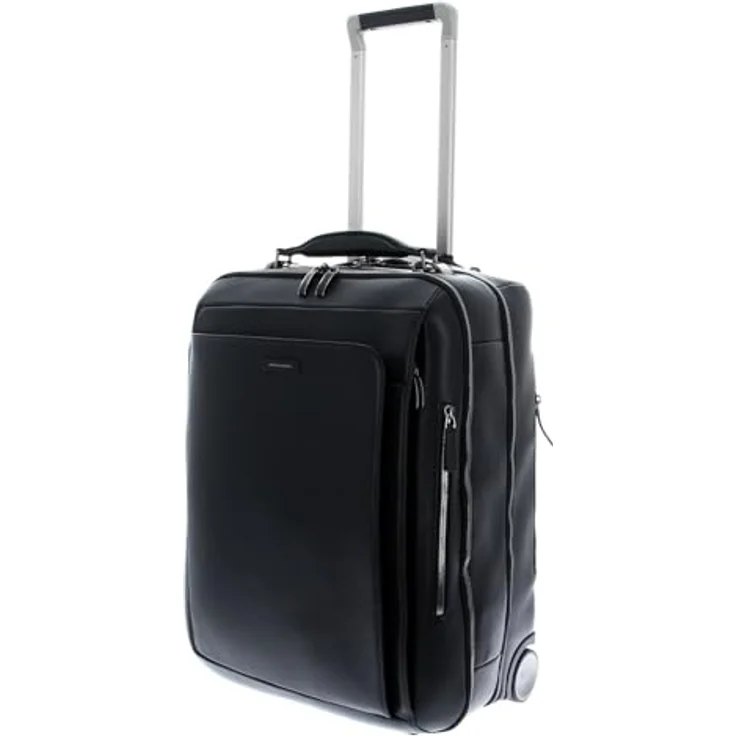 PIQUADRO Modus Trolley Cabin, Leder-Koffertrolley mit 2 Rädern, 15,6 Zoll Fächern, 47 Liter, Schwarz, 50 cm – Bild 2
