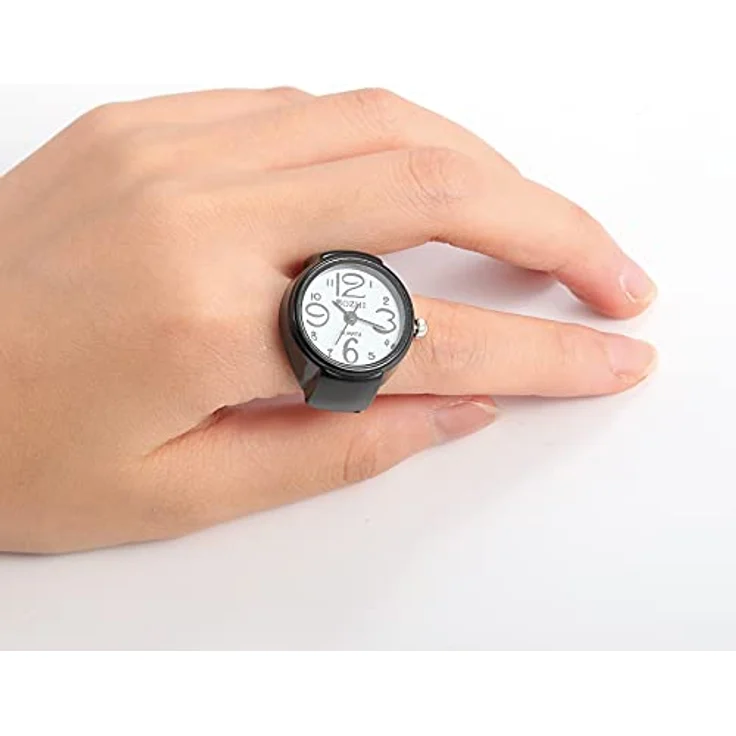 JewelryWe Damen Ringuhr, Elastische Quarzuhr mit Analoganzeige und Verstellbarem Ringband, Schwarz – Bild 2