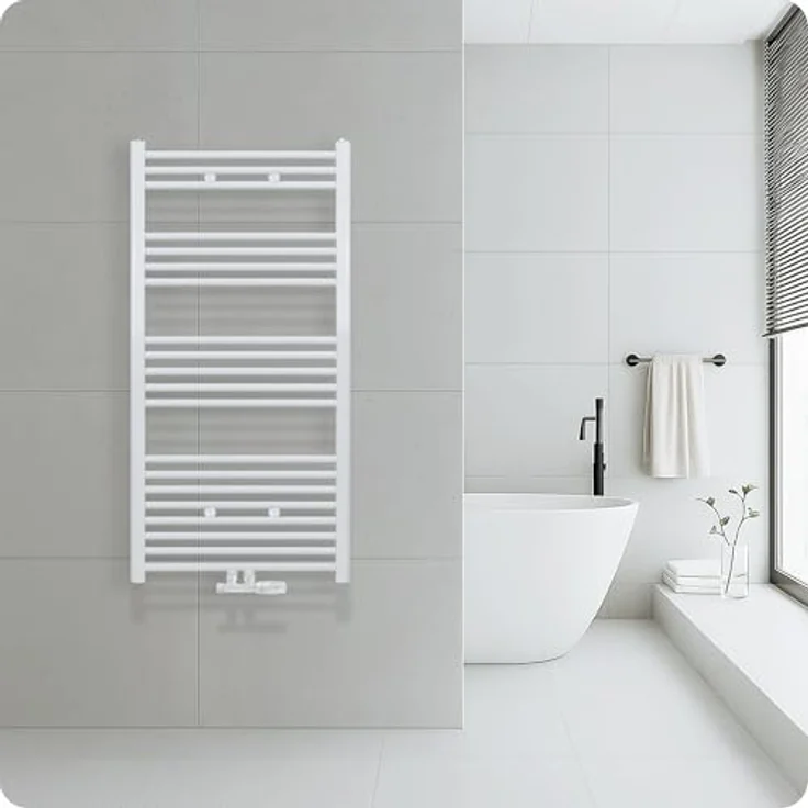 Belrad® Badheizkörper, moderner Handtuchheizkörper aus Qualitätsstahl, weiß pulverbeschichtet, wandmontierbar, wasserbetrieben, 6 Anschlussmöglichkeiten, robust und langlebig – Bild 1