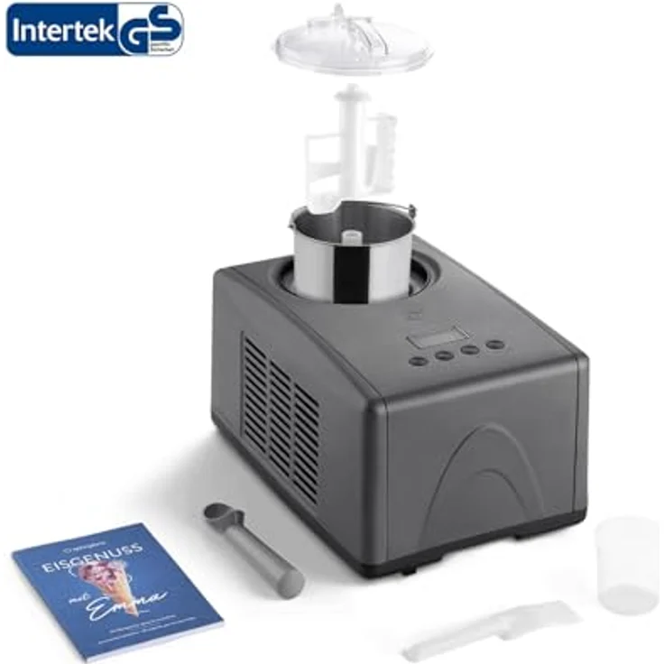 Springlane Eismaschine mit Kompressor Emma, inkl. Rezeptheft, 1,5 l, 150 W, Anthrazit + 2 Aufbewahrungsbehälter Grau – Bild 2