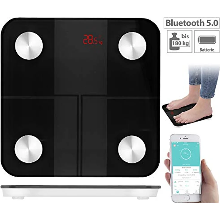 newgen medicals Körperfettwaage: 14in1-Körperanalysewaage aus Glas, Bluetooth, App, Nutzer-Erkennung (Körperwaagen, Waagen mit Analyse App, Senioren Handy) – Bild 3