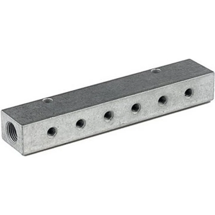 RIEGLER Schlauchverteilerleiste, einseitige Abgänge, Eingang 2x1/2, Ausgang 6x1/4, Aluminium
