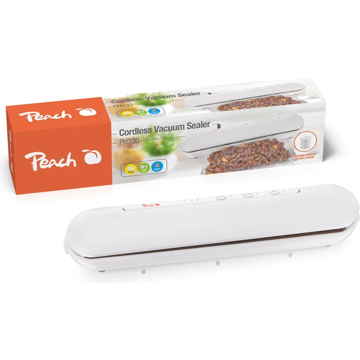Peach Cordless Vacuum Sealer, Vakuumiergerät mit integriertem Li-Ion-Akku, Weiss, bis zu 40 Vakuumzyklen, USB-C Ladefunktion