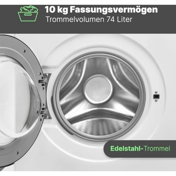 Bomann® Waschmaschine WA 7111 10kg | max. 1400 U/min | 16 Programme | Bürstenloser DC-Motor | Endzeitvorwahl | Zulaufschlauch-Sicherheitssystem | Washing Machine in Weiß – Bild 4