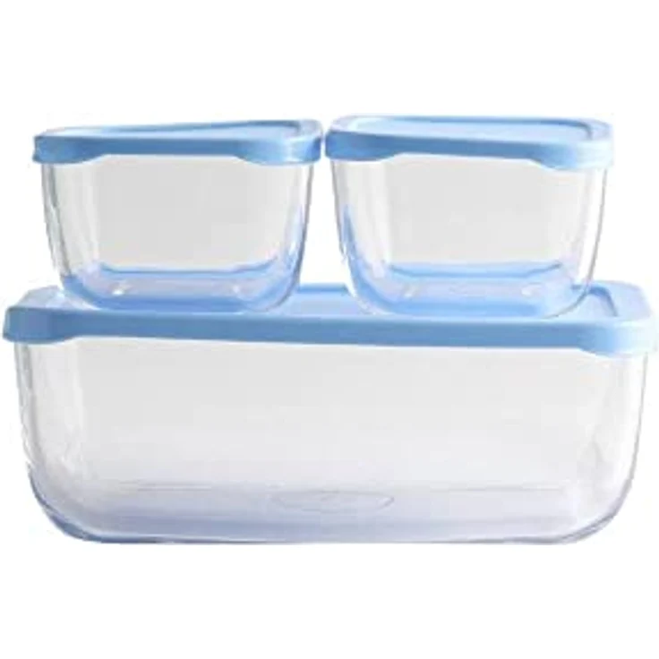 Pasabahce Snow Box Aufbewahrungsset Blau Deckel, 3 Stück - 1200ml + 275cc + 275cc – Bild 2