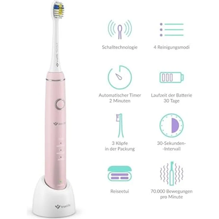 Truelife SonicBrush Compact Pink, Elektrische Zahnbürste für Kinder mit Schalltechnologie und 3 Bürstenköpfen – Bild 4