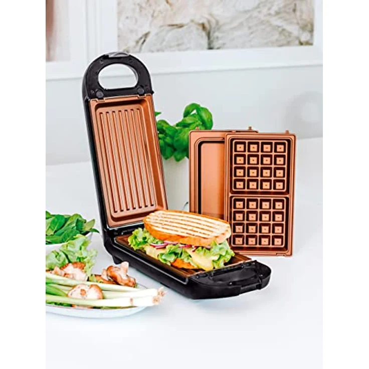 LIVINGTON FlipSwitch | drehbarer Multifunktionsgrill | Kombigerät | inkl. 3 antihaftbeschichtete Wechseleinsätzen | spülmaschinengeeignet | Grillen, Toasten, Backen, Überbacken und Rösten | 800W – Bild 1