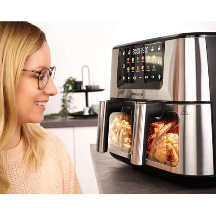 Rommelsbacher FRH 2650 Doppel Heißluft Fritteuse, 2 Körbe à 5,5 Liter, 12 Programme, Sichtfenster, PFAS-frei, Edelstahl mit Anti-Fingerabdruck Beschichtung – Bild 5