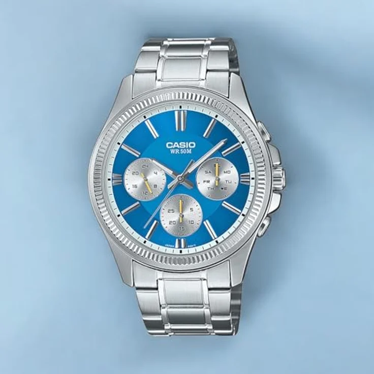 Casio Herrenuhr Multifunktion Stahl/Blau MTP-1375PD-2A2VEF, Edelstahlgehäuse, blau Zifferblatt, Mineralglas – Bild 3