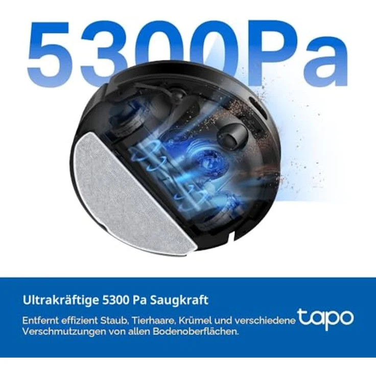 TP-Link Tapo RV20 Max 5300Pa Staubsauger- und Wischroboter mit MagSlim™ LiDAR-Navigation, ultra-schlankem Design in 83 mm, anpassbarer Reinigung, automatischer Aufladung und Sprachsteuerung – Bild 2