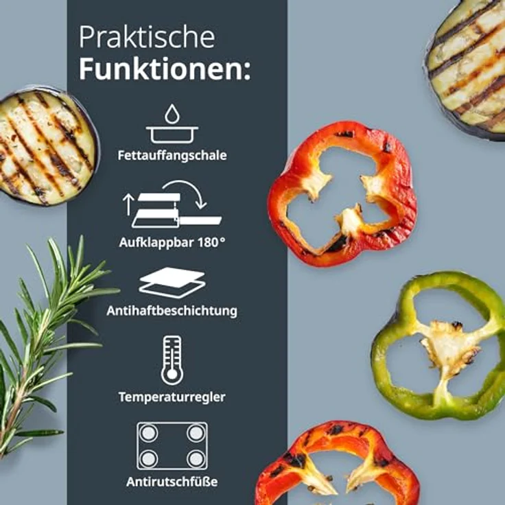 ADE Kontaktgrill 2.000 Watt | antihaftbeschichteter Sandwichmaker 3 in 1 | elektrischer Tischgrill 180° aufklappbar | für Sandwiches, Toast, Steaks, Gemüse, Panini | Edelstahl – Bild 2