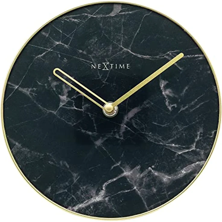 Nextime Wanduhr, Tischuhr Marble Ø 20 cm Schwarz (20 cm) - Batteriebetrieben, aus Marmor, Schwarz, 20 cm Durchmesser – Bild 2