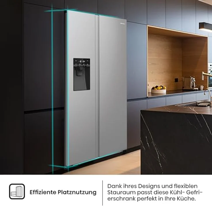 Hisense RS5P535NTCE Side-By-Side Kühl-Gefrier-Kombination, 376 l Kühlteil, 190 l Gefrierteil, Wasser-/Eisspender, Total NoFrost, Multi AirFlow, FastFreeze, silber – Bild 6