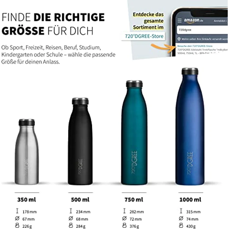 Trinkflasche Doppelwandig Edelstahl 500ml Isolierflasche 720°DGREE milkyBottle sapphire blue – Bild 3
