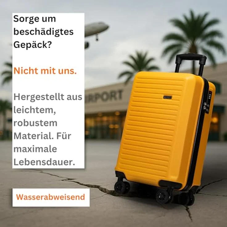 NOWI Handgepäck Koffer M 38L – Hartschalen-Trolley mit Zahlenschloss und 4 Doppelrollen, gelb – Bild 2