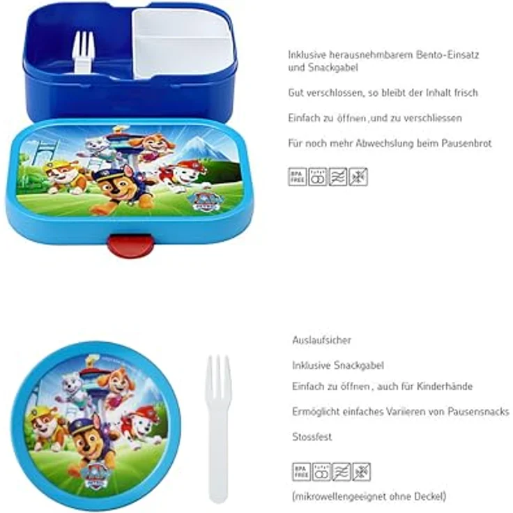 Mepal Kinder Obst- und Bento Box Campus meets Fruits Spülmaschinenfest & BPA-frei 300 & 750 ml Mit Fächern Gabel & Clip-Verschluss Paw Patrol Pups – Bild 2