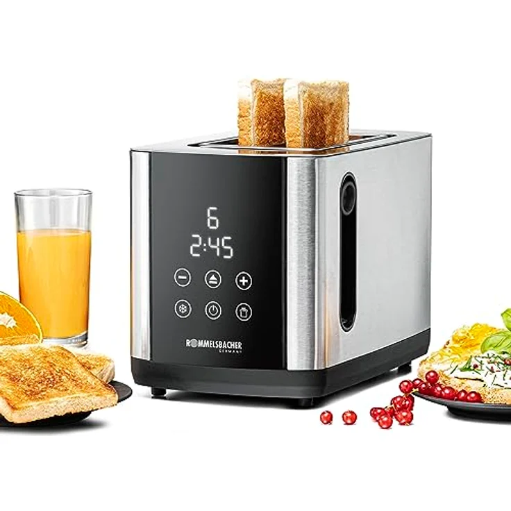 ROMMELSBACHER TOASTER TO 850-2 breite Schlitze für Brote bis XL Toast, automatische Brotscheibenzentrierung, LED-Display, Countdown-Anzeige, 9 Stufen, Auftaustufe, Brötchenaufsatz, Krümelschublade – Bild 1
