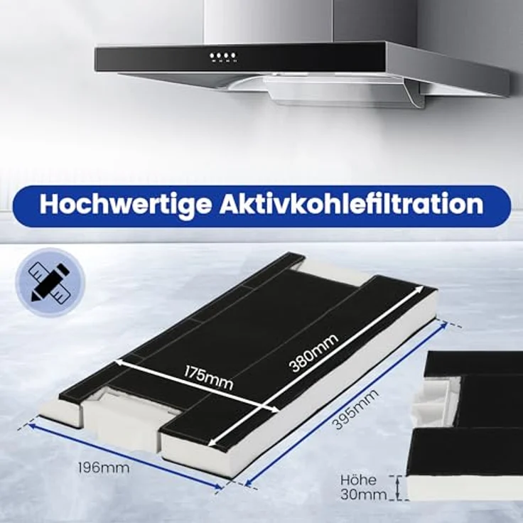 Yelid Aktivkohlefilter Dunstabzugshauben, kompatibel mit Bosch DHZ4506 / Siemens LZ45501 / Neff Z5144X5, effektive Geruchsabsorption, Maße: 38.5 x 19.5 x 2.8 cm – Bild 5