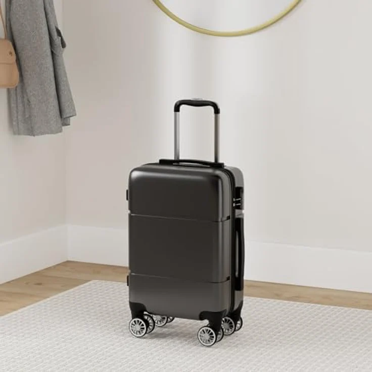 KONO Reisekoffer 55x38x22cm, Handgepäck Trolley aus ABS, 33L, leicht mit 4 Spinner-Rollen, grau – Bild 2