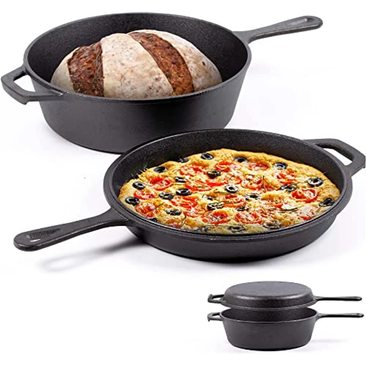 Chefarone® Gusseisen Topf mit Griff 2IN1 - Brotbackform mit Deckel 3L - Bräter mit Deckel Backofengeeignet - Gusseisen Topf Brot Backen zu Hause - Brottopf zum Backen - Cast Iron Pan – Bild 1
