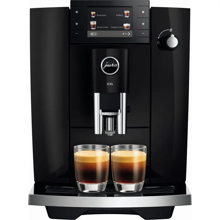 JURA E6 (ED) Piano Black Kaffeevollautomat 15642, Hot Brew und Light Brew, 3,5-Zoll-Farbdisplay, 17 Spezialitäten, elegantes Design