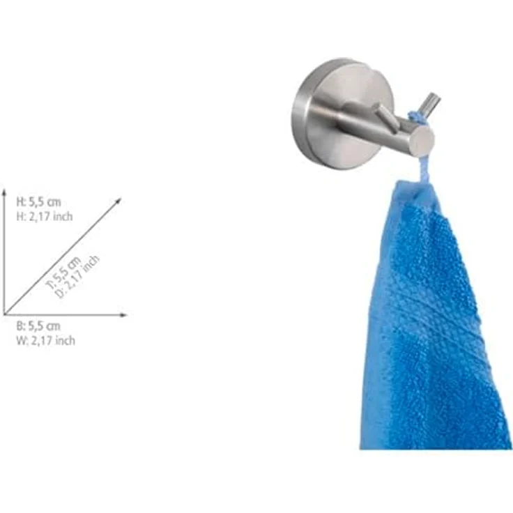 WENKO Wandhaken Duo Bosio Edelstahl matt - Handtuch-Haken, Kleider-Haken, Edelstahl rostfrei, 5.5 x 5.5 x 5.5 cm, Matt, silber – Bild 3