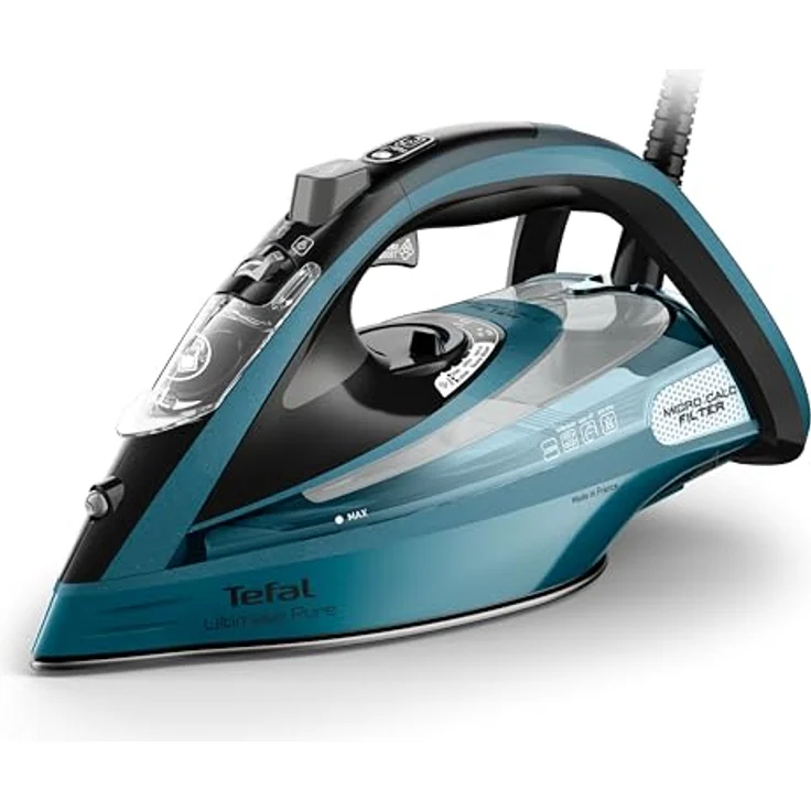 Tefal Ultimate Pure Dampfbügeleisen FV9851E0, 3200 Watt, 300 g/Min. Dampfstoß, AutoClean Bügelsohle, Micro Calc, schwarz/blau – Bild 1