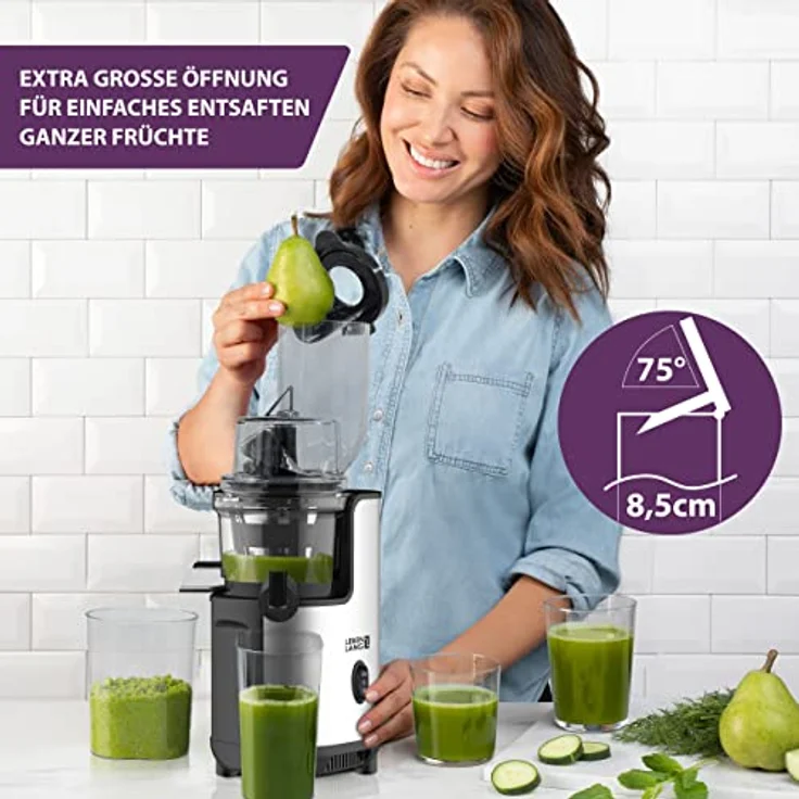 LEBENLANG Entsafter Slow Juicer Edelstahl - Gemüse und Obst & BPA-Frei l Selleriesaft Saft Karotten Vegan l Juicers Fruchtsaft Presse Saftpresse elektrisch Machine Fruchtpresse Keramik Green press - Preisvergleich – Bild 2