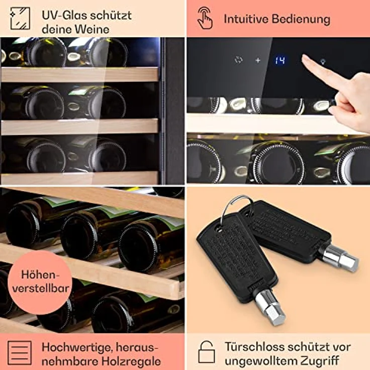Klarstein Barossa 38 Uno Weinkühlschrank, freistehend, schwarz, 38 Flaschen, 1 Temperaturzone, Touch-Display, Energieklasse F – Bild 6