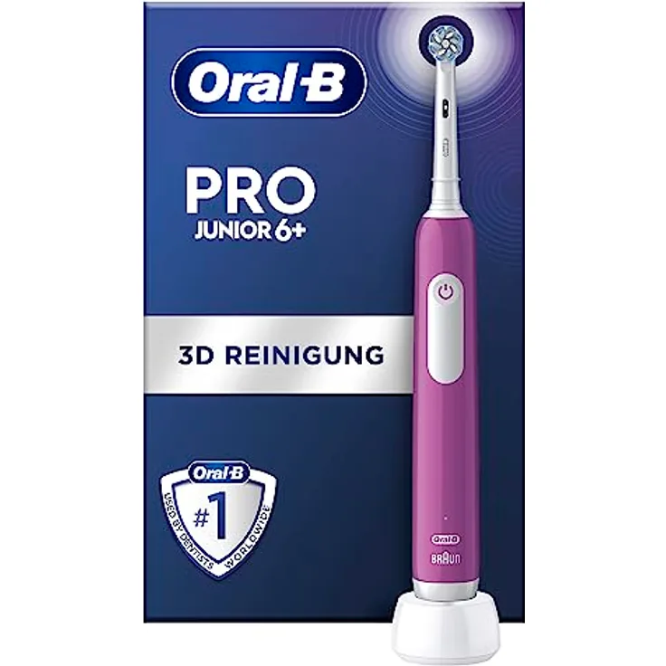 Oral-B Pro Junior Elektrische Zahnbürste/Electric Toothbrush für Kinder ab 6 Jahren (Drucksensor, 3 Putzmodi inkl. Sensitiv für Zahnpflege, weiche Borsten & Timer, Designed by Braun, lila)