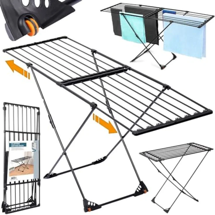 Vilde Wäscheständer Standtrockner | Ausziehbar Schwarz XXL 110-189 cm | Metall Drying Rack – Bild 1
