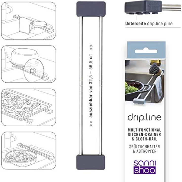 Sanni Shoo drip.line - multifunktionaler Spülen-Abtropfer, Spültuchhalter, Ordnungshelfer, Spülbecken- Organizer, Abtropfgestell, Utensilien-Halter, Caddy - das Original aus dem TV (Anthrazit, Pure) – Bild 3