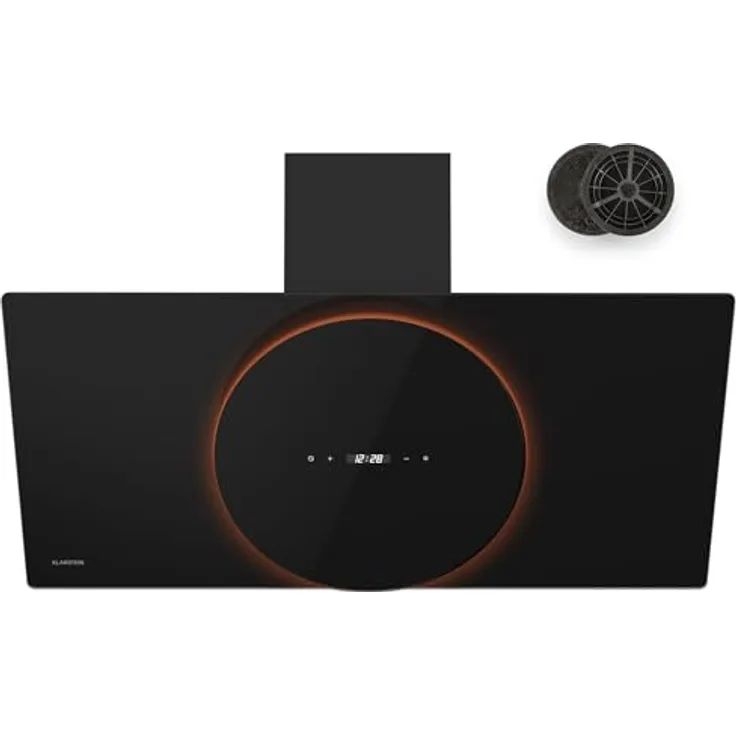 Klarstein Total Eclipse Dunstabzugshaube - 90 cm Kopffreihaube, 600 m³/h, Touch-Steuerung, Energieeffizienz A, LED-Beleuchtung 3000 K-6500 K, Schwarz, Abluft & Umluft