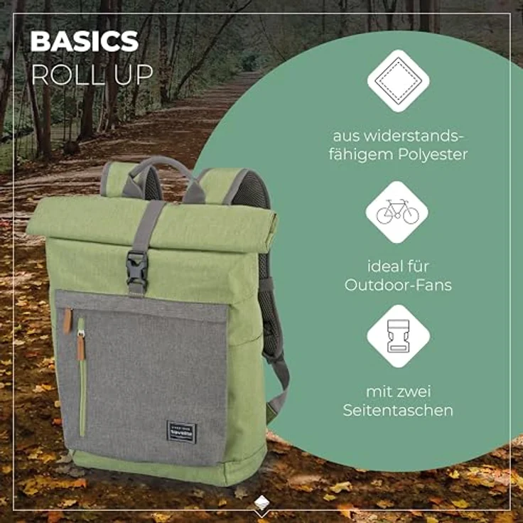 travelite BASICS Rollup Rucksack, Freizeitrucksack mit gepolstertem Laptopfach bis 15,6 Zoll, atmungsaktive Rückwand, viele Trendfarben verfügbar – Bild 2