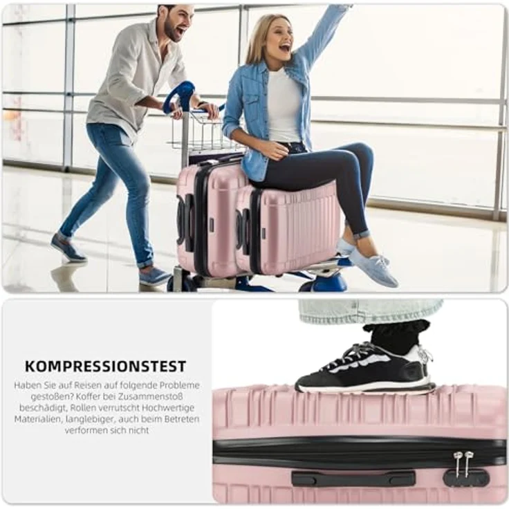 BEIBYE Hartschalen Koffer Trolley Kofferset, 3-teilig in Rosagold, mit 360° Zwillingsrollen, erweiterbar, integriertes Zahlen-Schloss – Bild 5