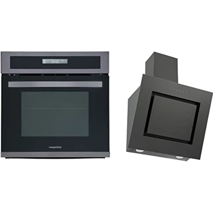 Herdset Einbau Backofen u. Schräghaube Dunstabzugshaube 60 cm Blacksteel Respekta – Bild 1