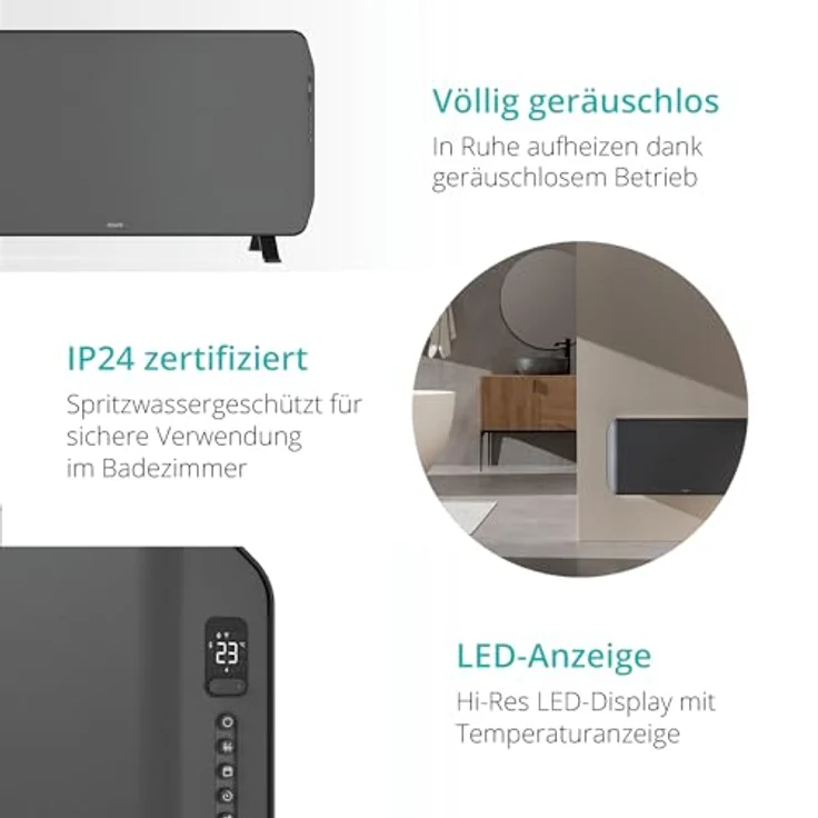 Duux Edge Elektrischer Konvektor-Raumheizer 24 h IP24 Indoor Flur Wand Grau,  – Bild 3