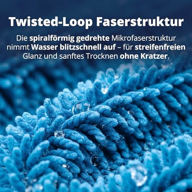 LICARGO Auto Trockentuch XXL 90×60 cm, extrem saugstark und fusselfrei für lackschonende Fahrzeugpflege – Twisted Loop Mikrofasertuch für streifenfreien Glanz – Bild 4