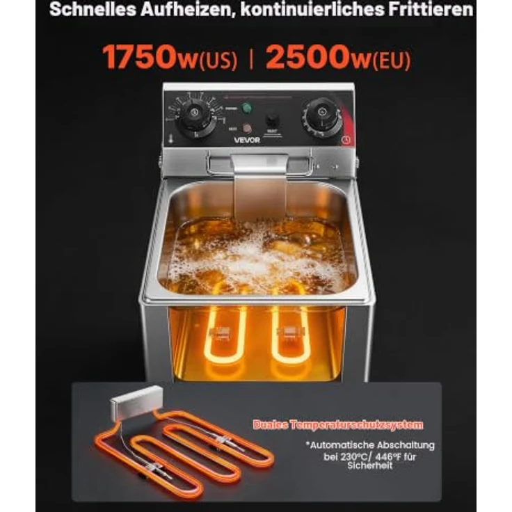 VEVOR Gewerblicher Frittierer, 3000W Elektrischer Truthahnfrittierer, 30,6 Qt/29L Kapazität, Edelstahl, mit Temperaturregelung, für Küchen- und Restaurantgebrauch, Silber – Bild 4
