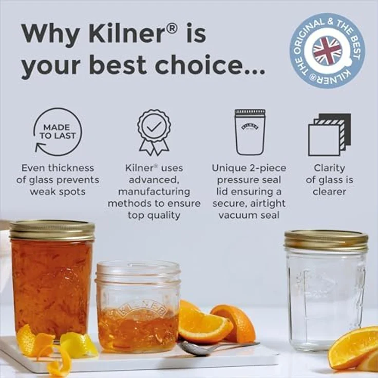 KILNER Einmachglas 1l, Twist-Off mit vakuumversiegelndem Deckel, 4er Set, transparente Gläser mit Mengenskala – Bild 9