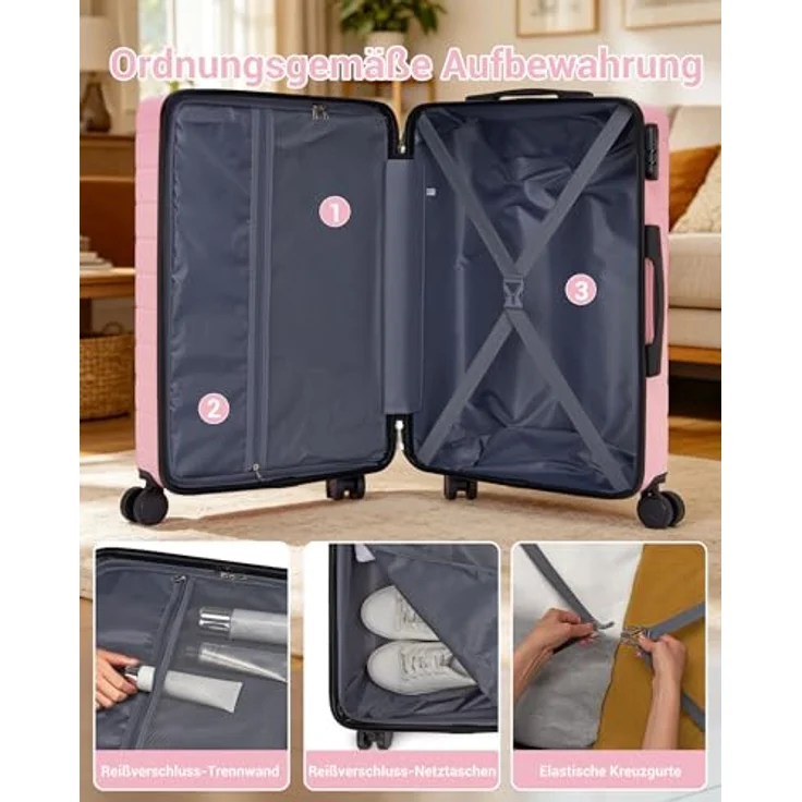 Shavont Koffer Mittelgroß 66cm L, Leichter Hartschalenkoffer mit 4 leisen Spinner-Rädern und 58,14 L Volumen – Bild 5