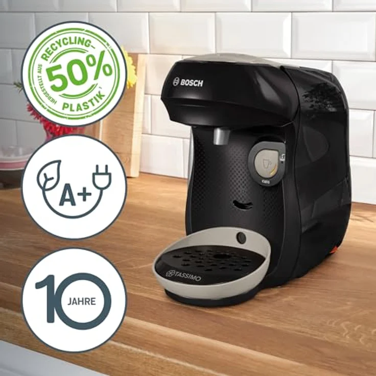 TASSIMO Tassimo happy friendly TAS109E Kapselmaschine, über 70 Getränke, platzsparend, Recycled black – Bild 3